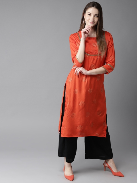 

Moda Rapido Women Orange Printed Straight Kurta