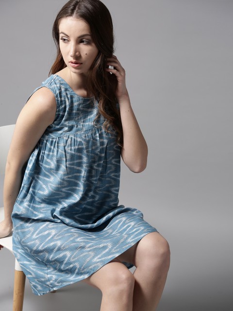 

Moda Rapido Women Blue Printed A-Line Dress