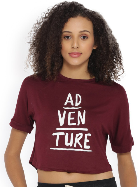 

Campus Sutra Women Maroon Printed High-Low Top