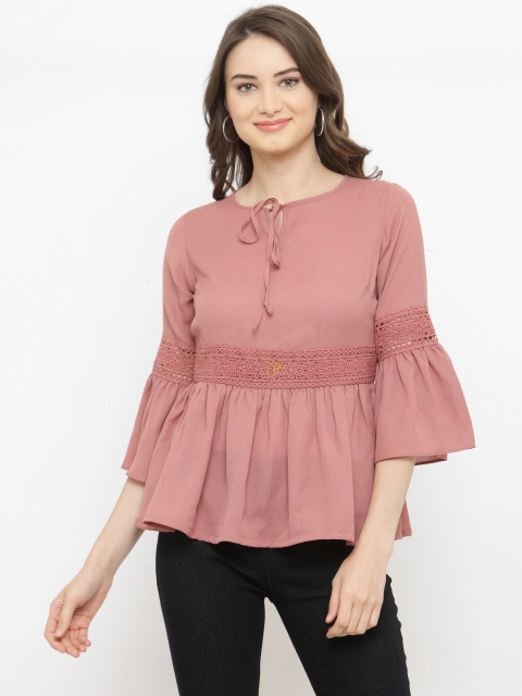 

plusS Women Pink Self Design Peplum Top
