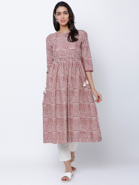 

Vishudh Women Rose & Cream-Coloured Printed A-Line Kurta