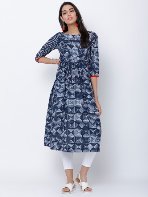 

Vishudh Women Blue Printed A-Line Kurta