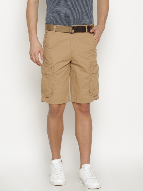

t-base Men Tan Solid Regular Fit Cargo Shorts