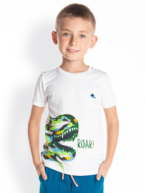 

Cherry Crumble Boys White Printed Round Neck T-shirt