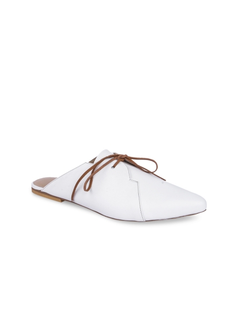 

OCEEDEE Women White Solid Leather Mules