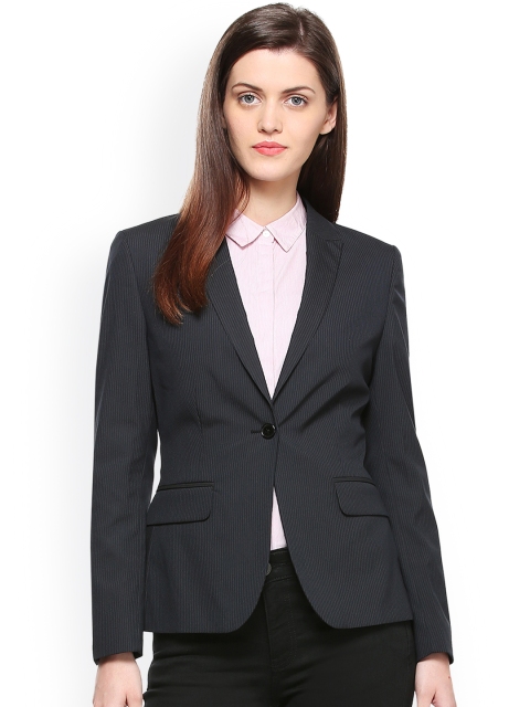

Van Heusen Woman Navy Self-Design Single-Breasted Blazer, Navy blue