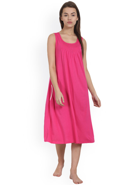 

Soie Pink Solid Nightdress NT-63FUSCHIA