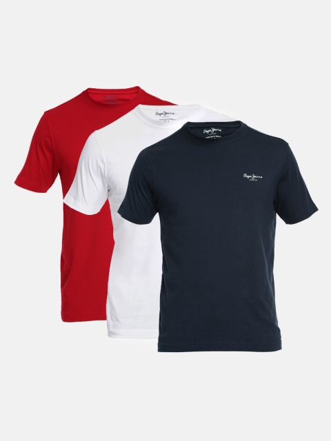 

Pepe Jeans Pack of 3 Solid Pure Cotton T-shirts, Navy blue