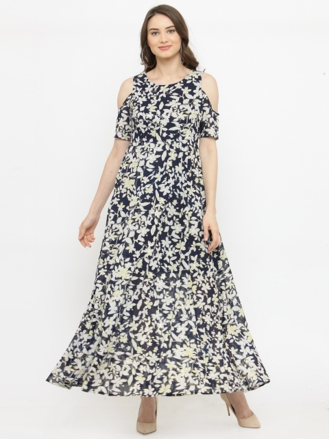 

plusS Women Navy Blue Printed Maxi Dress