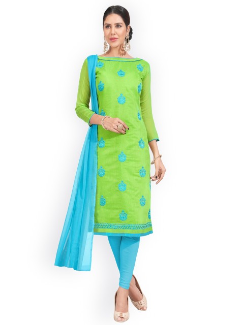 

Blissta Green & Blue Cotton Blend Unstitched Dress Material