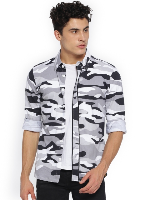

Campus Sutra Men Grey & Black Regular Fit Printed Casual Shirt