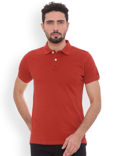 

Basics Men Red Solid Polo Collar T-shirt