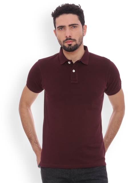 

Basics Men Purple Solid Polo Collar T-shirt