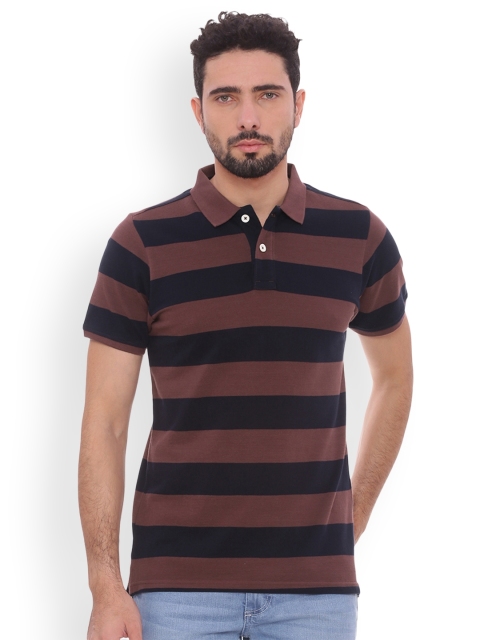 

Basics Men Brown Striped Polo Collar T-shirt