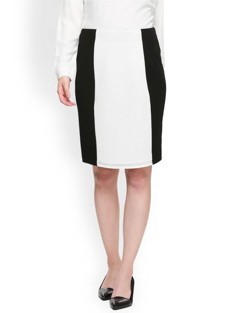 

Van Heusen Woman White & Black Colourblocked Pencil Skirt