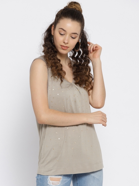 

OVS Women Taupe Embellished Top