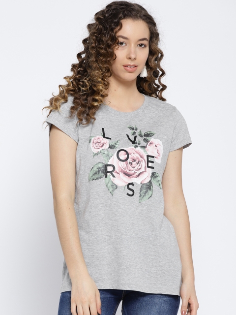 

OVS Women Grey Melange Printed Round Neck T-shirt