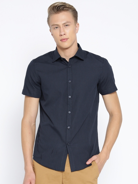 

OVS Men Navy Self-Striped Casual Shirt, Navy blue