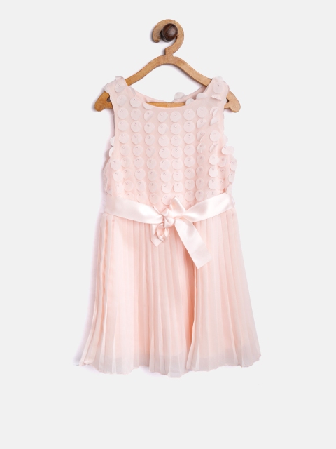 

OVS Girls Pink Solid Accordion Pleat Fit & Flare Dress