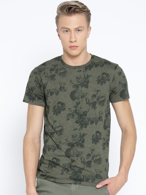 

OVS Men Olive Green Printed Round Neck T-shirt