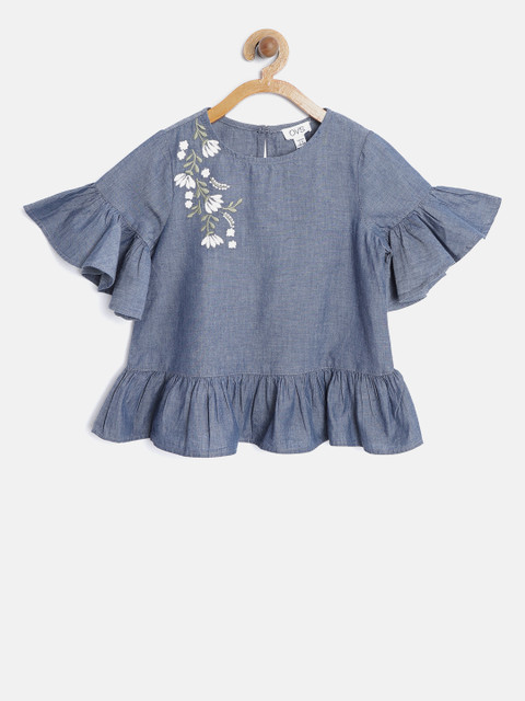 

OVS Girls Blue Embroidered A-Line Top