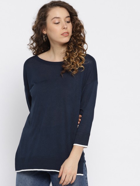 

OVS Women Navy Blue Solid Regular Top