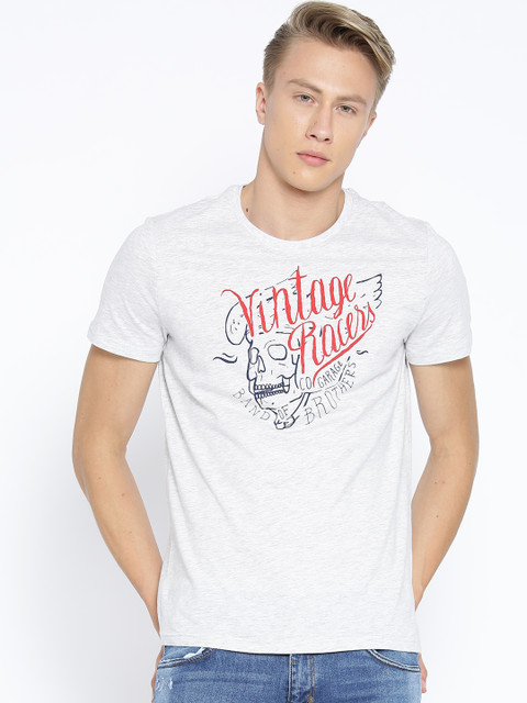 

OVS Men Grey Melange Printed Round Neck T-shirt