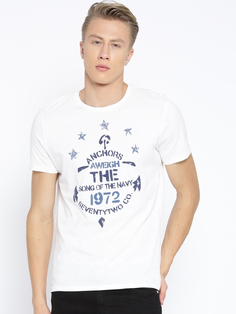 

OVS Men White Printed Round Neck T-shirt