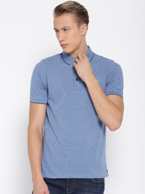 

Monte Carlo Men Blue Self-Design Polo Collar T-shirt