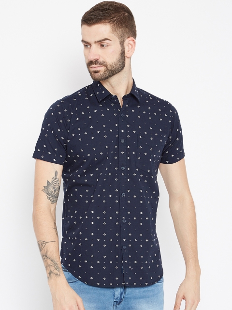 

Monte Carlo Men Navy Slim Fit Printed Casual Shirt, Navy blue