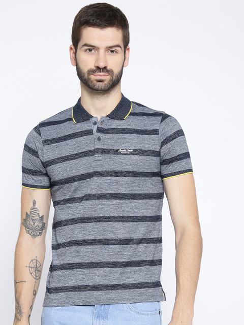 

Monte Carlo Men Blue Striped Polo Collar T-shirt
