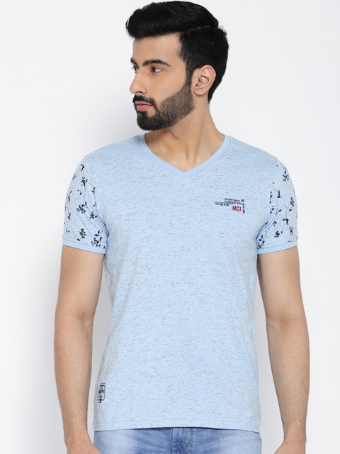 

Monte Carlo Men Blue Printed Slim Fit V-Neck T-shirt