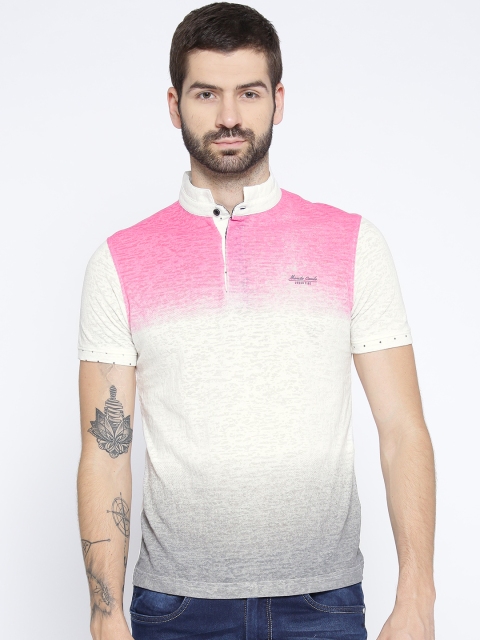 

Monte Carlo Men Off-White & Pink Dyed Stand Collar T-shirt