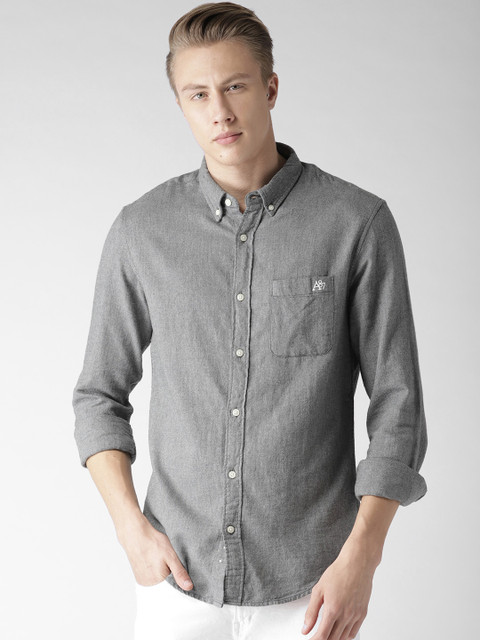 

Aeropostale Men Grey Regular Fit Solid Casual Shirt
