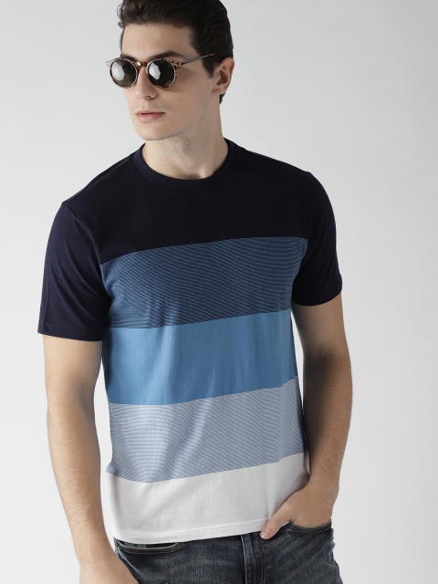 

Aeropostale Men Blue & White Striped Round Neck T-shirt