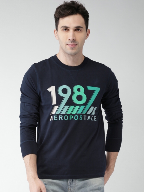 

Aeropostale Men Navy Blue Printed Round Neck T-shirt