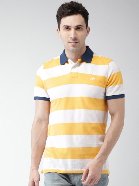 

Aeropostale Men Yellow & White Striped Polo T-shirt