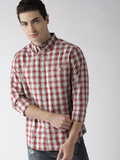 

Aeropostale Men Rust Red & Grey Regular Fit Checked Casual Shirt