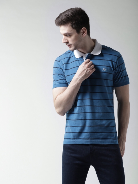 

Aeropostale Men Blue Striped Polo Collar T-shirt