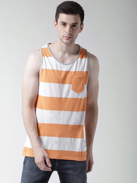 

Aeropostale Men Orange Striped Round Neck T-shirt