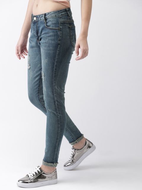 

Mast & Harbour Women Navy Blue Slim Fit Mid-Rise Mildly Distressed Stretchable Jeans