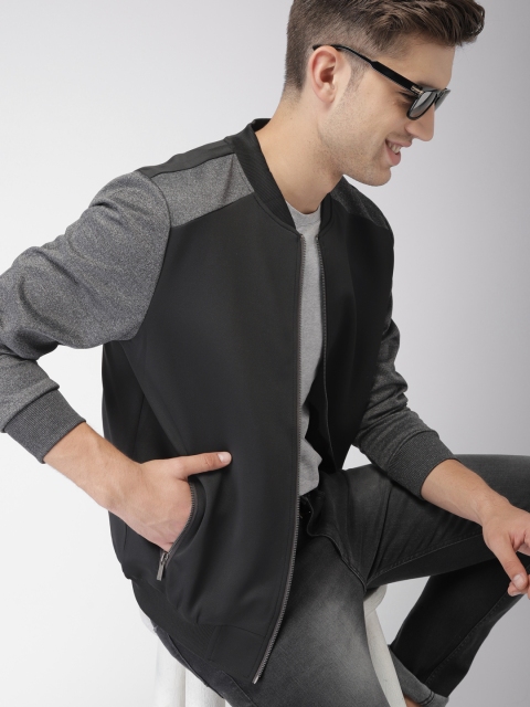 

Mast & Harbour Men Black & Grey Solid Tailored Jacket