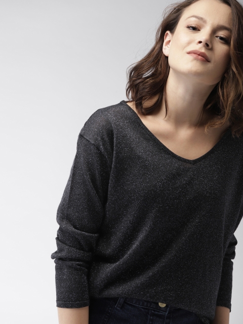 

Mast & Harbour Women Black Solid Semi-Sheer Pullover