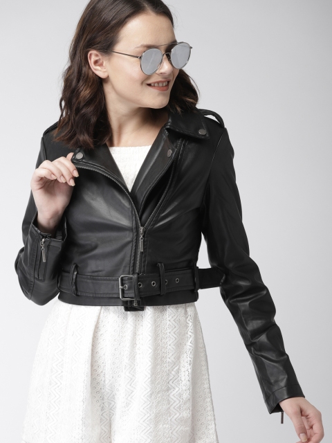 

Mast & Harbour Women Black Solid Biker Jacket