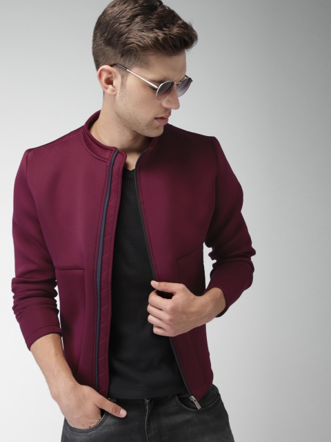 

Mast & Harbour Men Maroon Solid Tailored Jacket