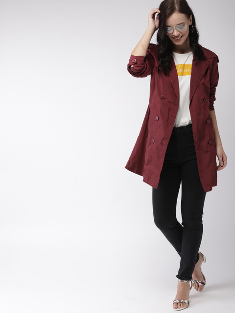 

Mast & Harbour Women Burgundy Solid Duster Jacket