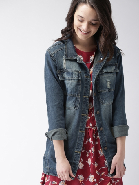 

Mast & Harbour Women Navy Blue Solid Denim Jacket