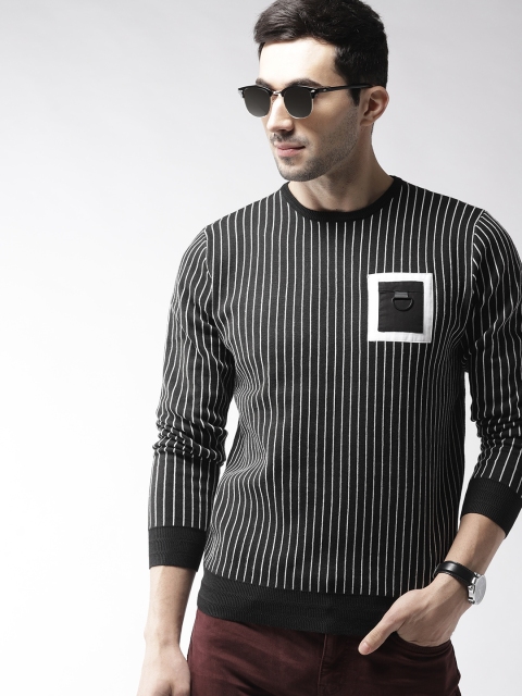 

Mast & Harbour Men Black & White Striped Pullover