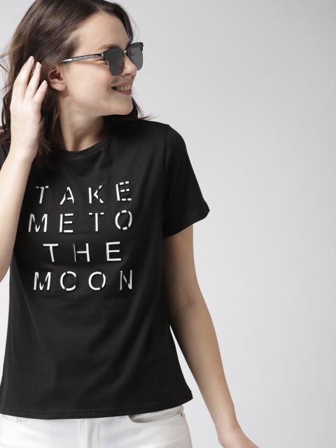 

Mast & Harbour Women Black Printed Round Neck T-shirt