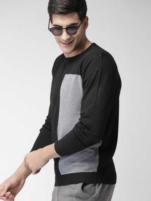 

Mast & Harbour Men Black & Grey Colourblocked Pullover Sweater